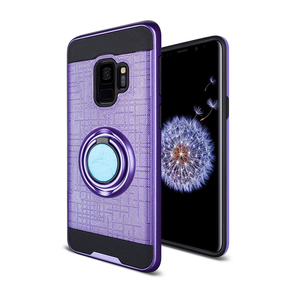 Galaxy S9+ (Plus) Slim 360 RING Kickstand Hybrid Case with Metal Plate (Purple)